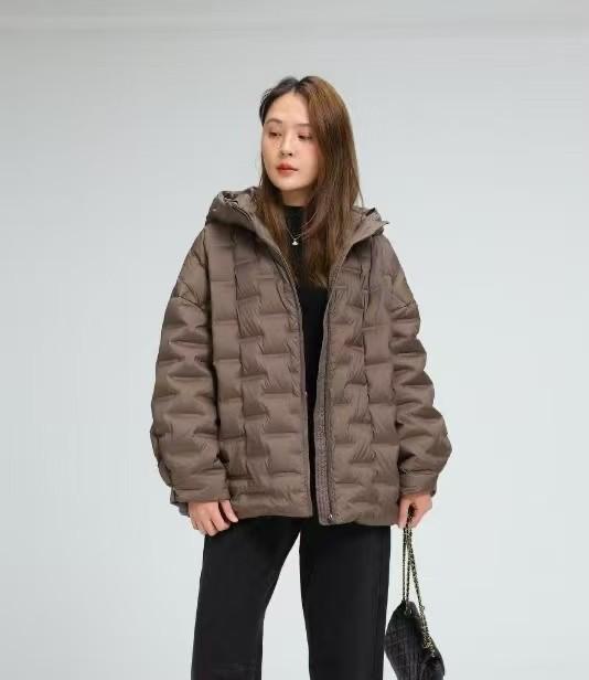 Autumn and winter new fashionable large size loose European version pressed rubber hooded white duck down jacket women's coat tide