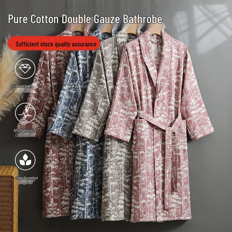 Bademantel aus reinem Baumwoll-Jacquard: Saugfähiger, Schnelltrocknender Yukata für Paare - Klasse A Frühling/Herbst Loungewear