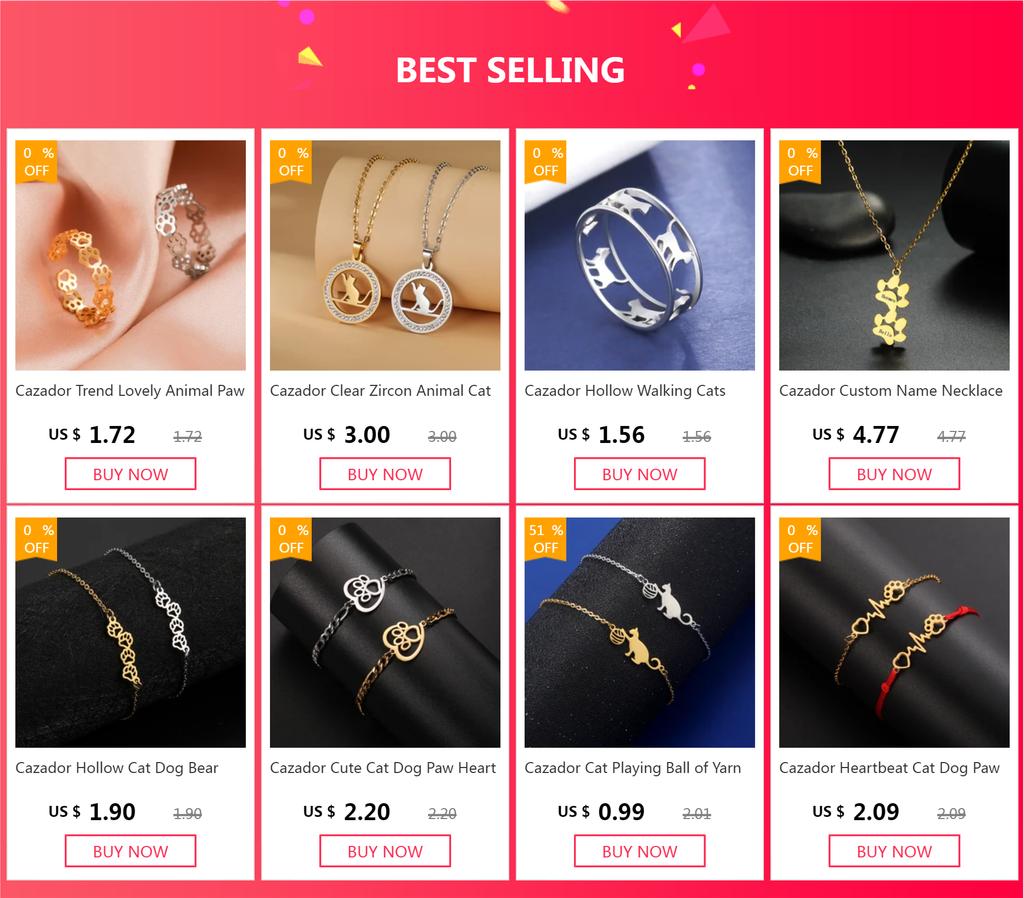 Cazador Adjustable Hollow Cute Dog Cat Paw Stainless Steel Ring Love Heart Women's Ring Jewelry Birthday Party Gifts 2026 Trend
