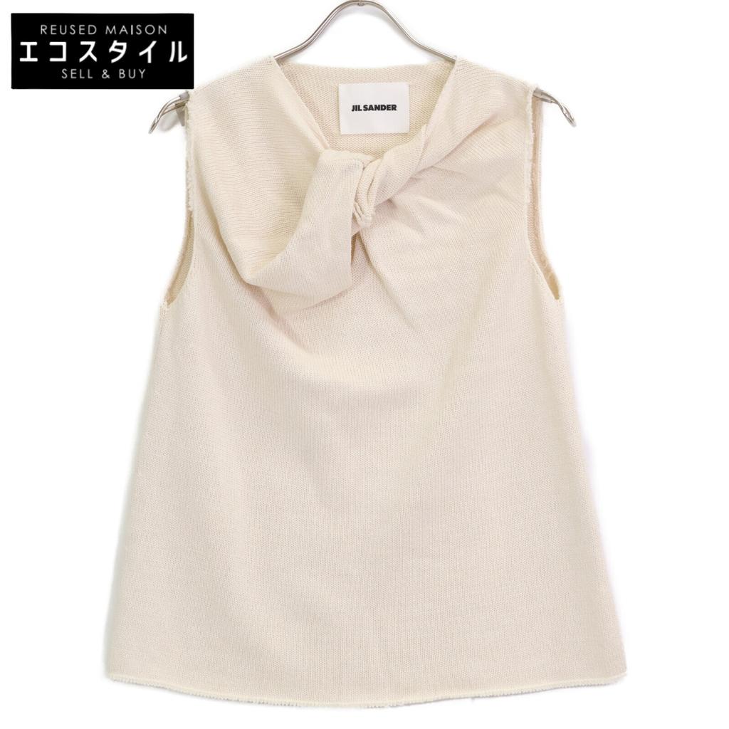 JIL SANDER JSWS751308 White Knit Sleeveless Top tops 34 whiteUsed