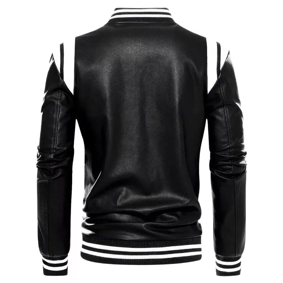 Handmade Stylish Biker Motorcycle Men’s Jacket Black & White Genuine Lambskin Leather