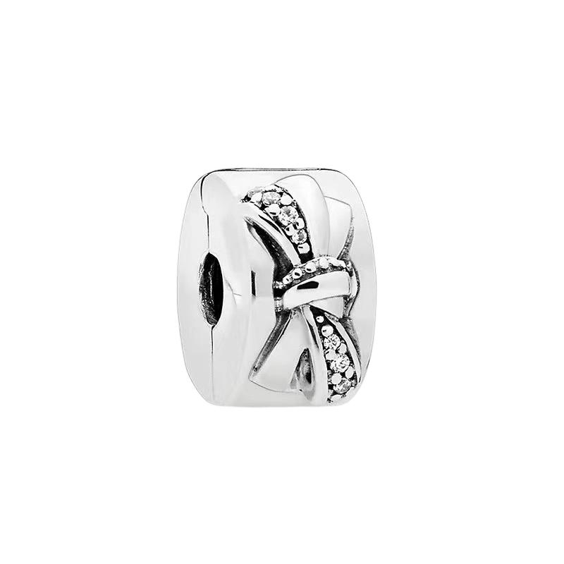 Sparking Butterfly Heart Clip Charm Beads Dangle Silver Bracelet Necklace For Diy Jewelry Women Gift