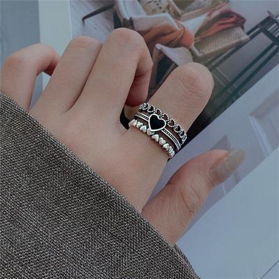 Niche Design Exquisite Wide Version Old Domineering Open Index Finger Ring Women's Tide Retro Black Love Ring
