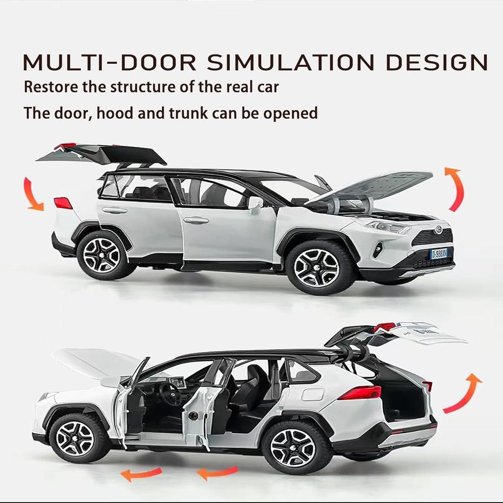 Model de mașină Toyota RAV4 1/32, mașină de jucărie din aliaj, model de colecție, cu lumină și sunet, mașină de jucărie pentru băieți, copii mici, mașină cadou