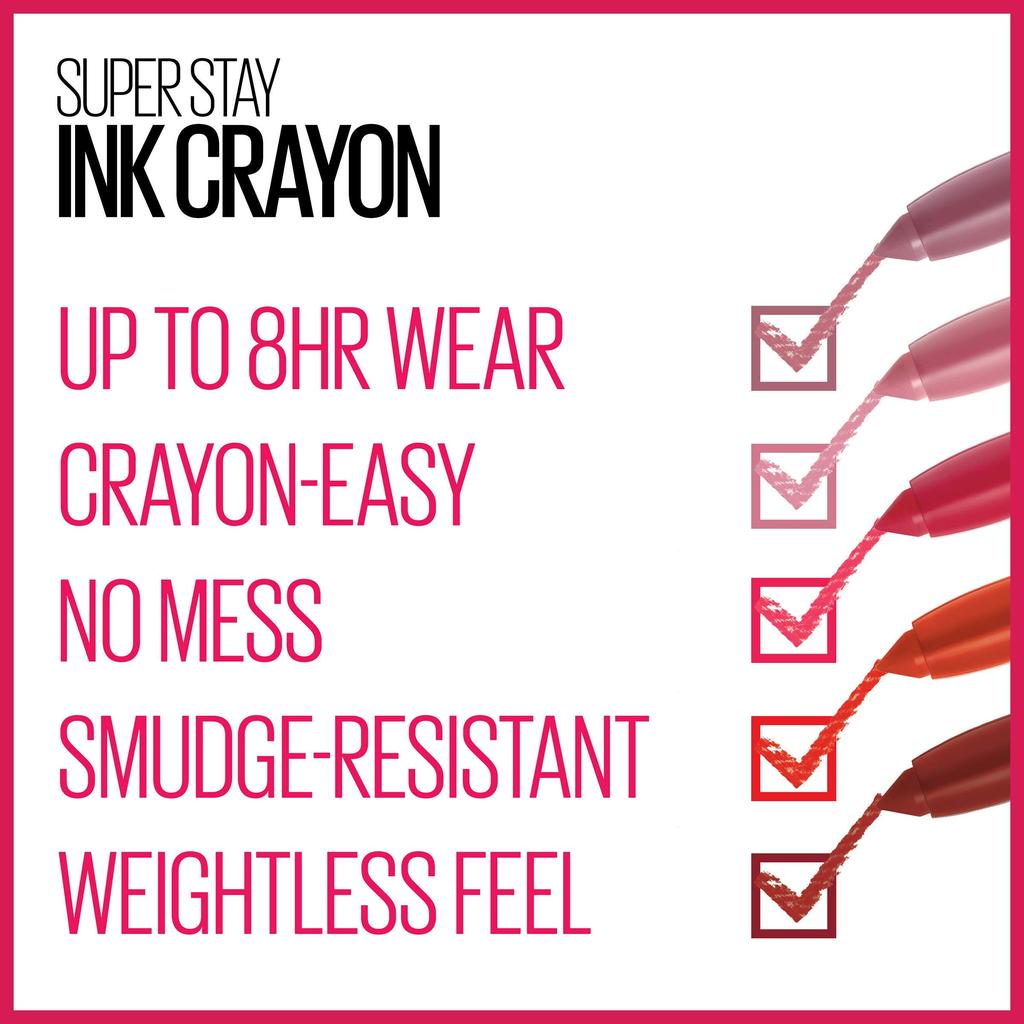 Maybelline SuperStay Ink Crayon Longwear Matte Lipstick Rise To The Top 0.04 oz.