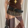 Rivet Leather Waistband Metal Buckle Western Cowboy Belt Adjustable Women Wide Belt  Girl