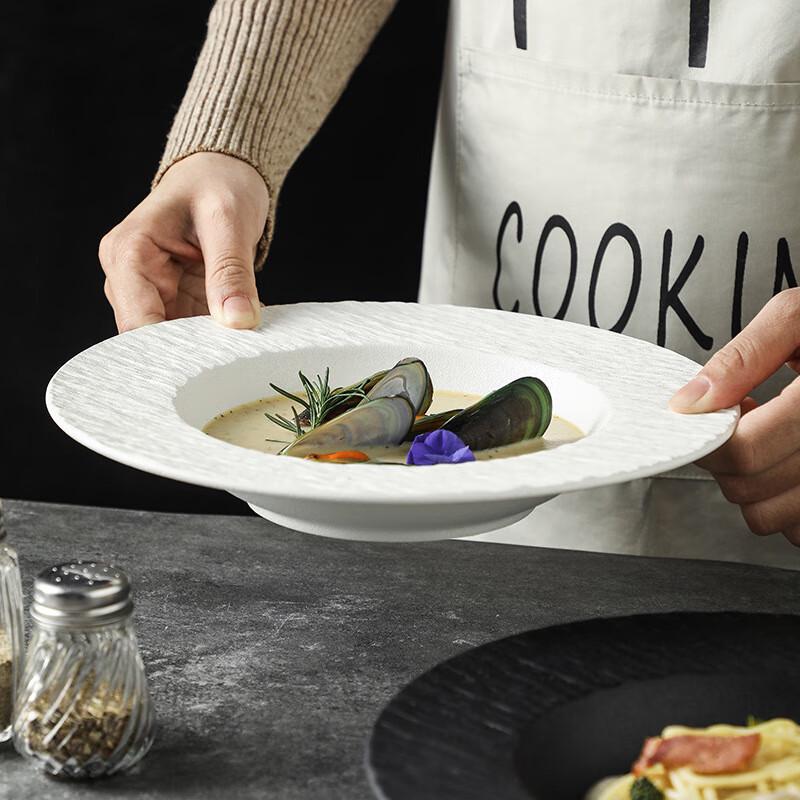 Qinkai 9-inch Dark Black Stone Pattern Ceramic Deep Plate