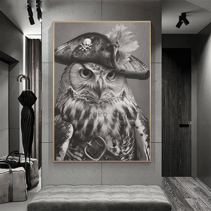 Gentleman Vintage Animals Poster Antique Design Prints Canvas Painting Retro Wall Art Pictures Home Room Monochrome Decoration