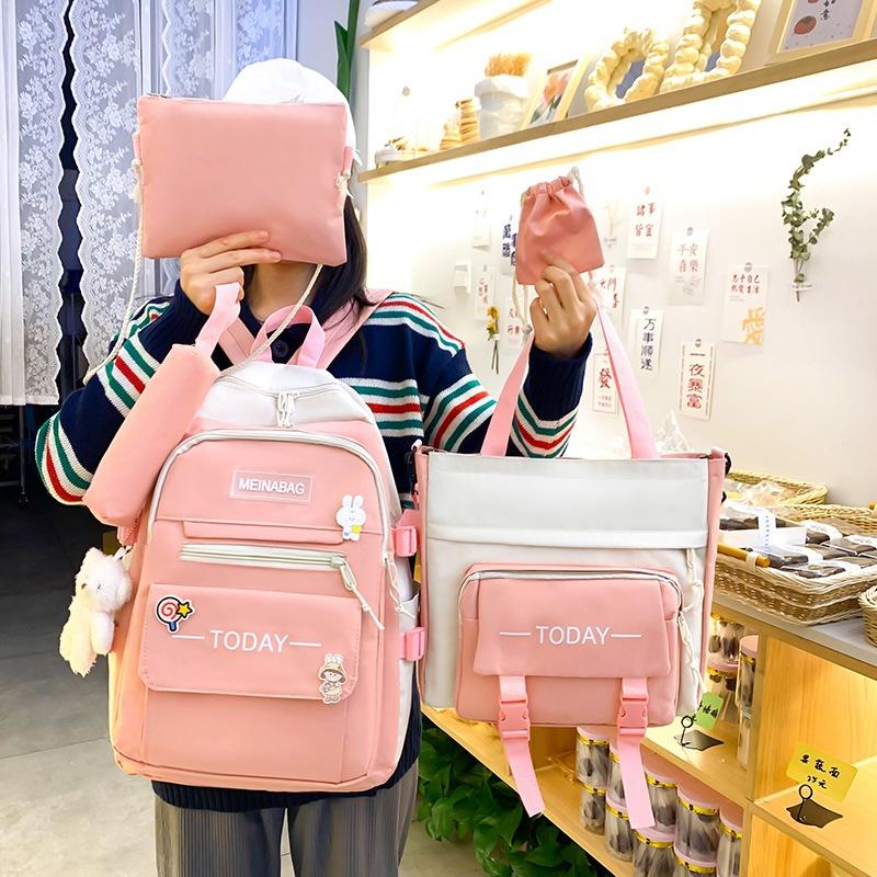 5 adet Oxford Okul Çantası Kadın Ortaokul Öğrencilerinin Sırt Çantaları Lise Öğrencileri Büyük Kapasiteli Su Geçirmez Çok Yönlü Sırt Çantası