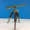 Handmade Traditional Telescope Brass Height 30 Cm with Wooden Stand Lens Lid Modern