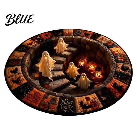 Ghost Pattern Carpet with Spooky Rug Halloween Staircase Area 3D Haunted Stair Round Theme Floor