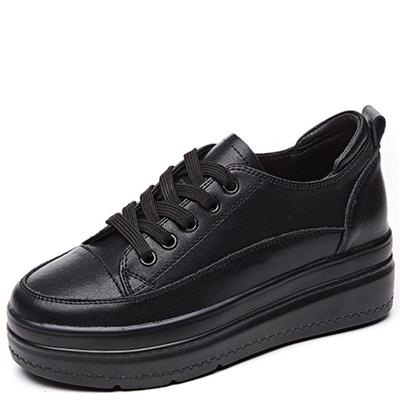 Echtes Leder Weiß Freizeitschuhe Damen Plateau Sneaker Schwarz Vulkanisierter Schuh Sommer Bequeme Ballerinas Frau Interne Erhöhung