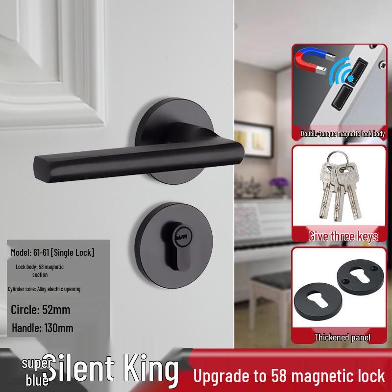 Magnetic Silent Black Wooden Bedroom Door Handle Lock