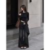 Design sense niche black jeans women's summer new high waist drape floor pants irregular cut wide leg pants