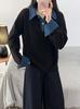 Maglione da donna a blocchi di colore in denim con colletto polo - Moda maglieria Autunno/Inverno 2026 Top