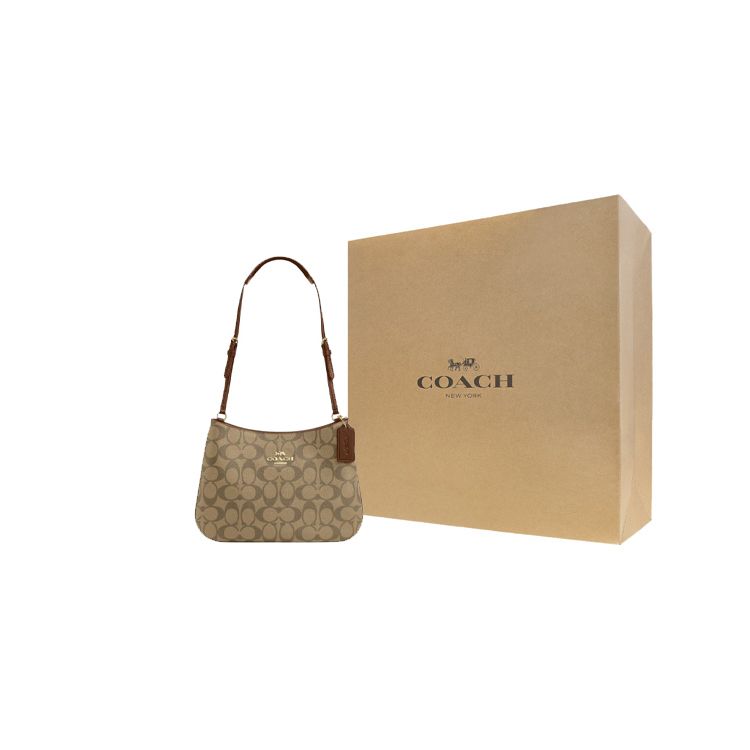 Coach Penelope 27 Klasyczna Torba Tote na Ramię ze Skóry z Monogramem Duże Damskie Torby Khaki Brąz Siodłowy CO953-IME74