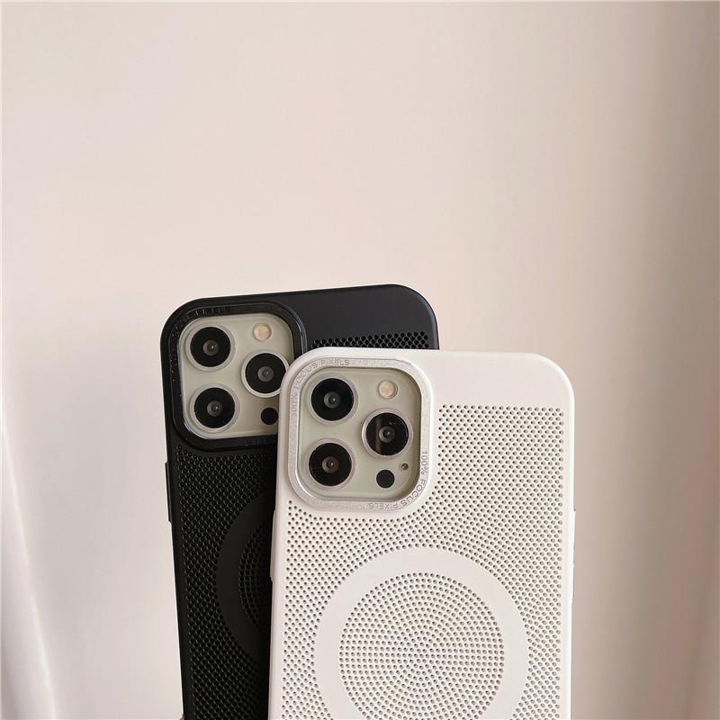 Camera Big Hole Grid Heat Dissipation Magnetic PC Case For iPhone 12 11 Pro Max Non-Slip Anti-fingerprint Back Protector Shell Cover