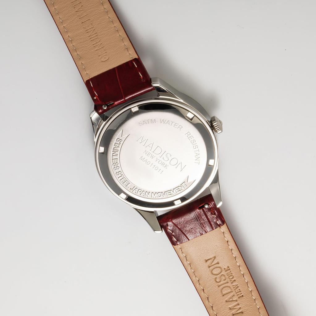 Madison New York Icarus Quartz 5 ATM Water Resistant Red Dial Calf Red Belt Men's MA011011-3