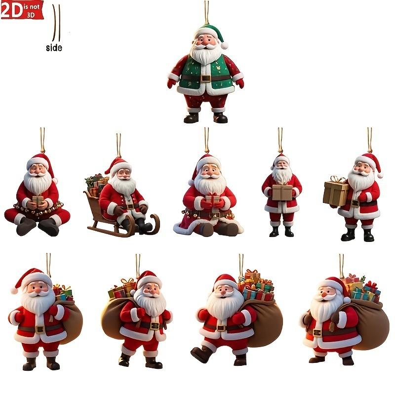 10Pcs 2D Santa Claus Christmas Tree Hanging Decor Cute Cartoon Gift Pattern Pendants for Holiday Home Xmas Decorations