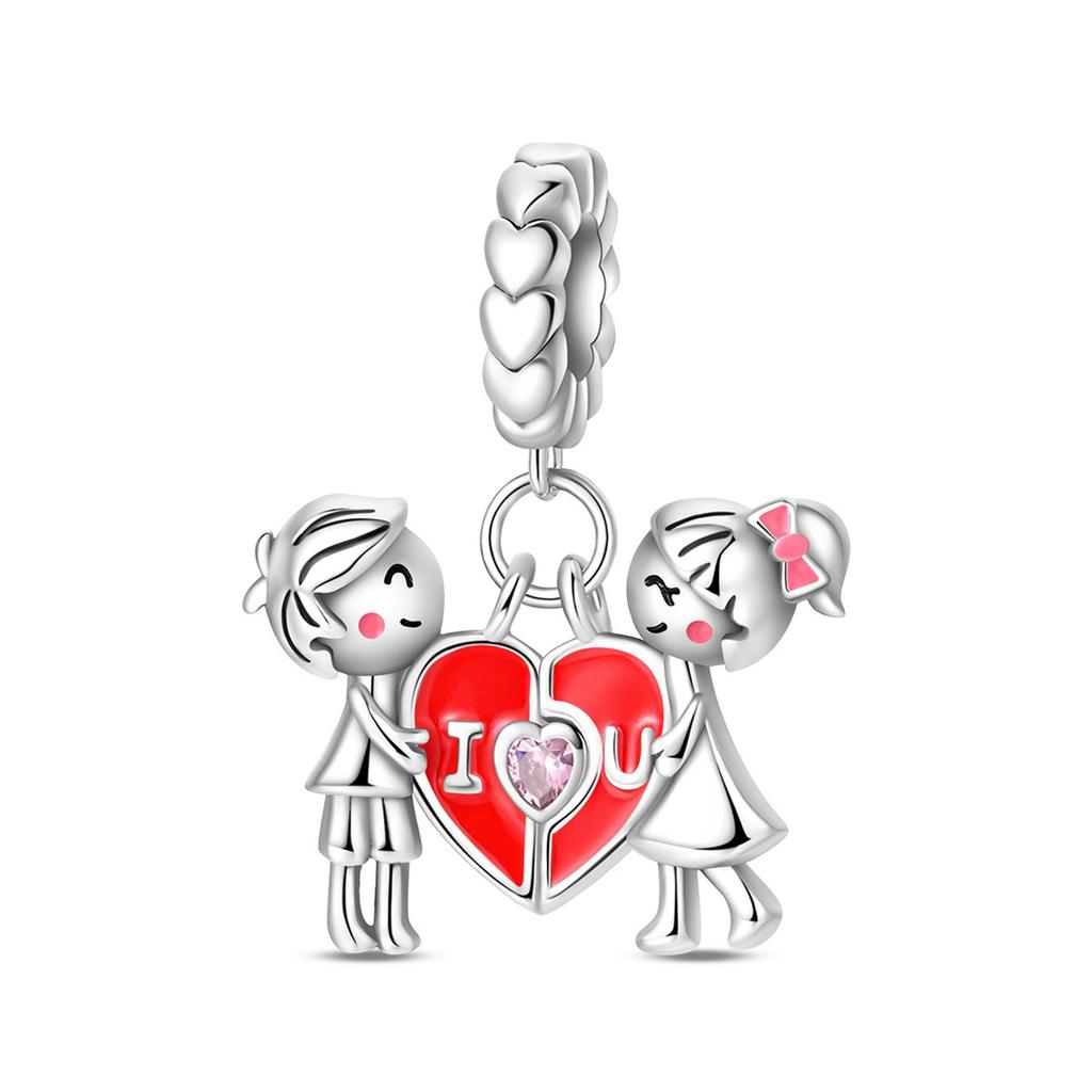 S925 Silver DIY Couple Bracelet Necklace Set with Heart Holding Hands Cat Dog Charm Pendant Bead Jewelry