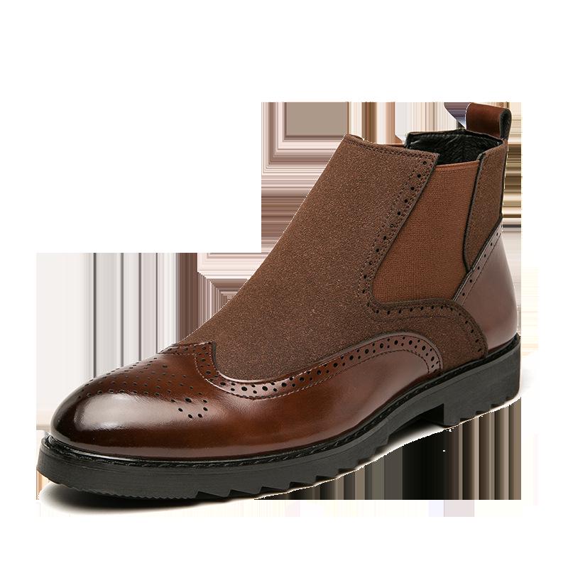 Trendy 2025 Autumn/Winter British Brogue Leather Boots - Men s Mid-High Top Casual Style 43 коричневый