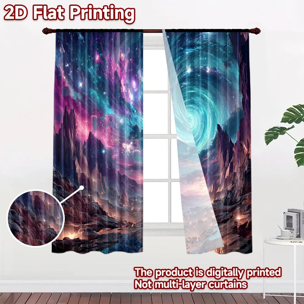 2D flat printing 2pcs Curtain Curtain Cosmic Spiral Landscape Digital Printed Polyester Drapes Family Party Decoration Perfect