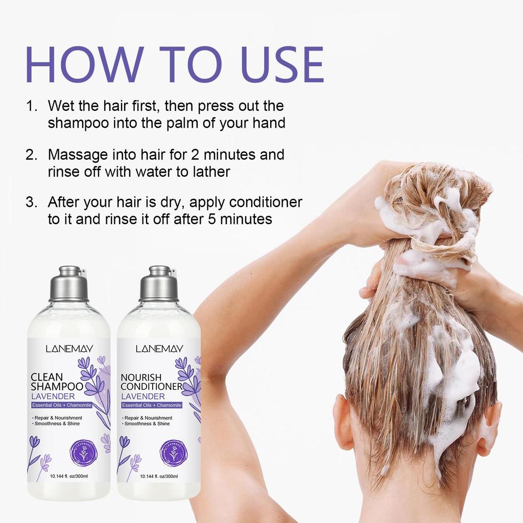 Lavender Shampoo & Conditioner Set-Deeply Clean, Strengthen, Moisturizing & Nourishing Hair-Suitable for all Hair Types, 300ml+300ml
