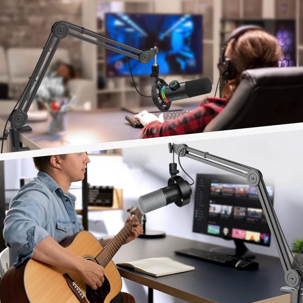 FIFINE BM63 Boom Arm Microphone Stand, Tabletop Microphone Stand for Live Streaming, Karaoke, Recording, Game Commentary, and Working from Home,