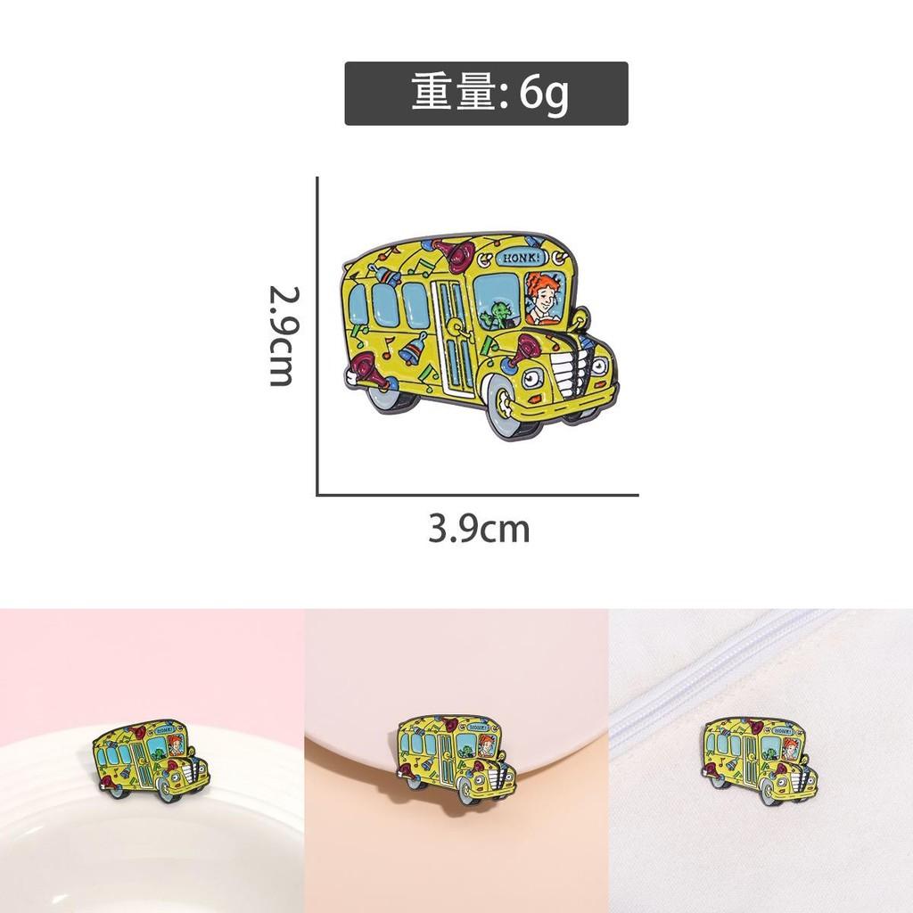Charming Cartoon Character Brooch In Metal With Colorful Bus Design And Red Haired Girl Theme