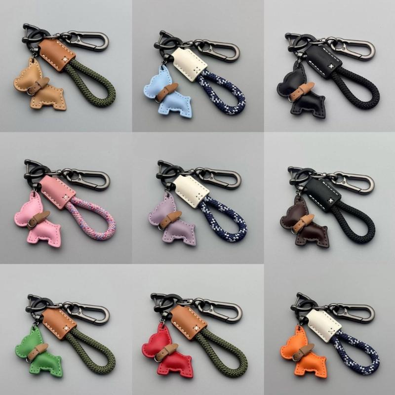 Stylish French Dog PU Leather Key Rings Secure Antislip Design Comfortable Grip For Office Travel Outdoor Use