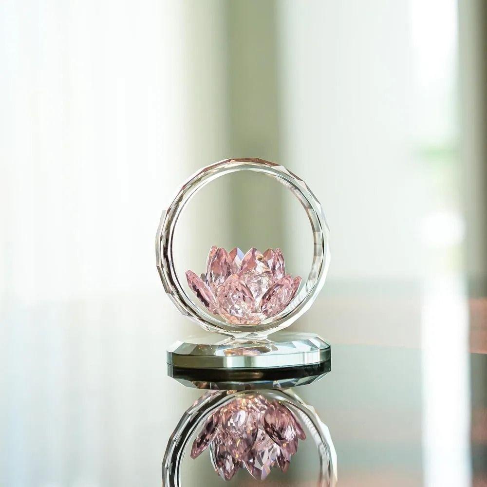 Stable Base Crystal Lotus Ornament Reflection Effect Clear Lotus Flower Collectible  Home Decor