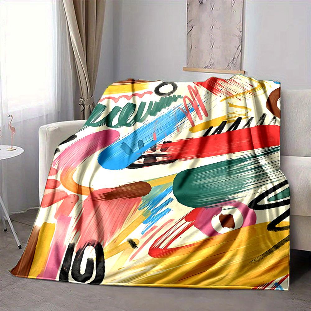 1pc Colorful Brushstroke Design Blanket Warm, Cozy, And Soft, Suitable for Sofas, Beds, Cars, And Office Use.Perfect for Camping And Travel, Making It