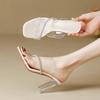 Transparent Sandals Women's High Heels Summer New Mid-heel Fashion Crystal Thick Heel Outer Wear Rhinestone Cool Slippers