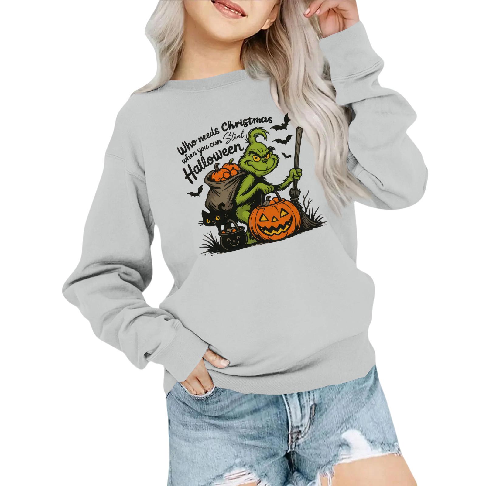 

Детская модная толстовка оверсайз с круглым вырезом, свободного кроя, с длинными рукавами, с повседневным рождественским принтом 120