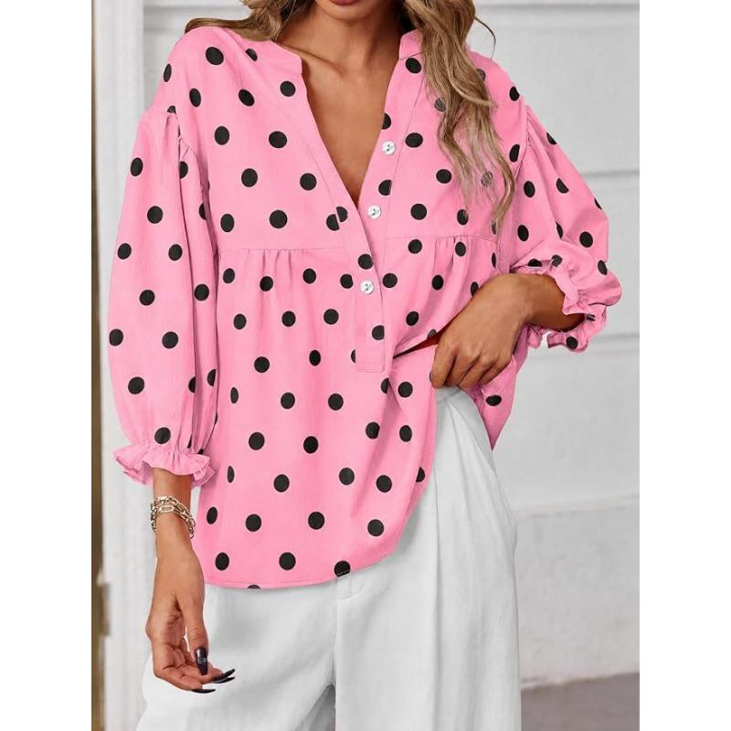 Blusa de Mujer con Lunares Mangas Abullonadas Corte Holgado