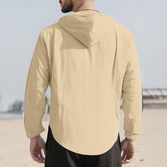 Camisetas para Hombre con Capucha Cordón Manga Larga Botones Tapeta Camisa Tops Color Liso Corte Regular Casuales Viaje Oficina Uso Diario