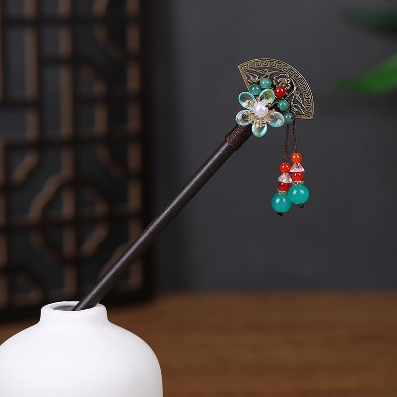 Ancient Style Ebony Imitation Wooden Tassel Hairpin - Hanfu Accessory for Women