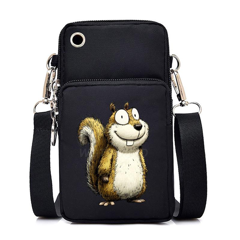 Funny Animals Personality Printing Black Oblique Span Small Bag Multifunctional Casual Portable Mobile Phone Bag