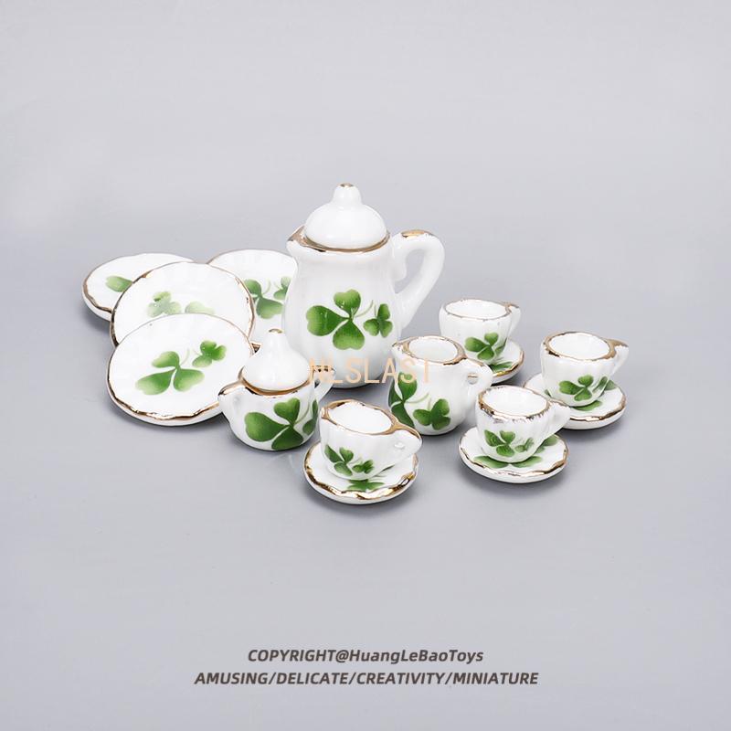 15PCS Mini Tea Set Model/Children's Day Gift/Miniature Tea Cup and Teapot Accessories/Ceramic Ornaments/Blue and White Porcelain