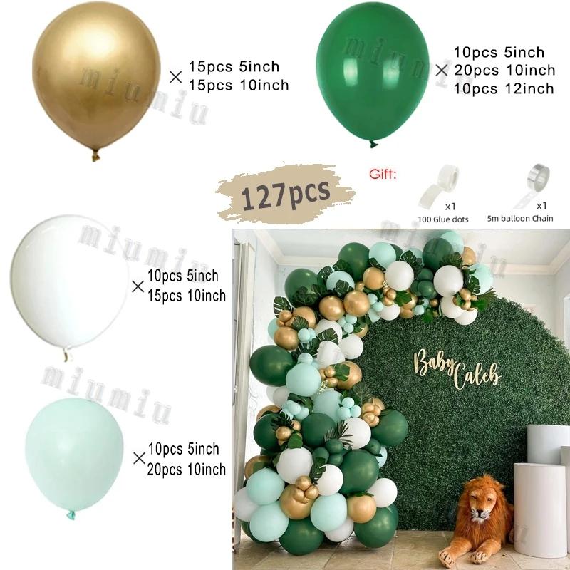 Sage Green Brown Wildlife Themed Balloon Garland Arch Kit Deer Print for Jungle Safari Kid Birthday Baby Shower Party Decoration