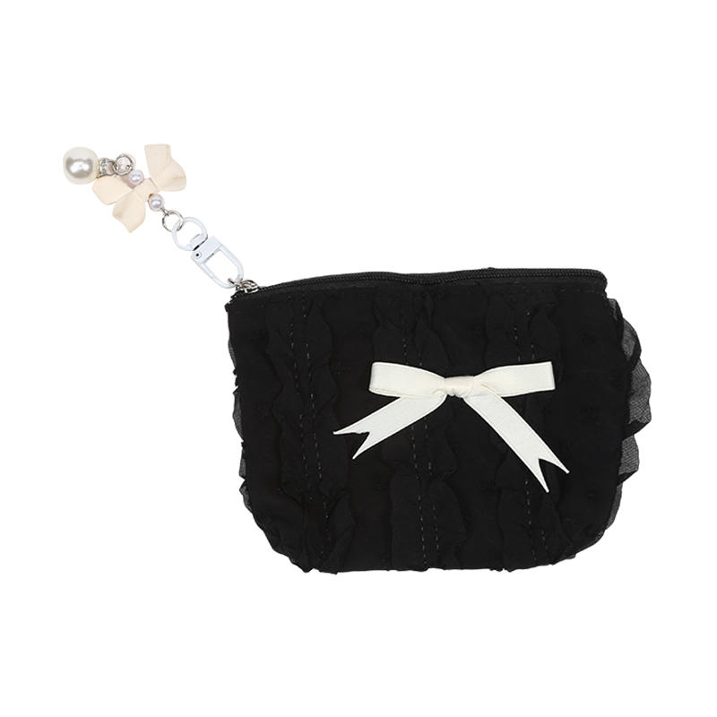 1Pc Cute Women Makeup Mini Bag Korean Lace Bow Portable Coin Purse Small Handbag Kawaii Female Cosmetic Storage Pouch