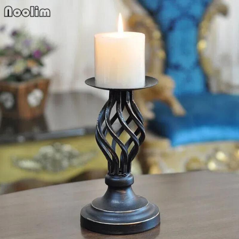 Candelabro Europeo de Metal Negro – Elegante Candelabro de Hierro para Bodas y Fiestas