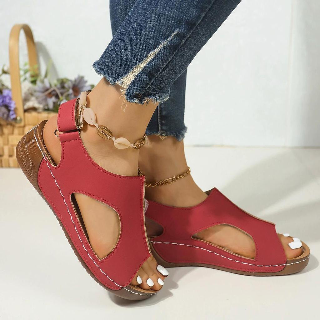 Women's Solid Color Wedge Heeled Sandals, Casual Open Toe Platform Shoes, Comfortable Ankle Strap Sandals