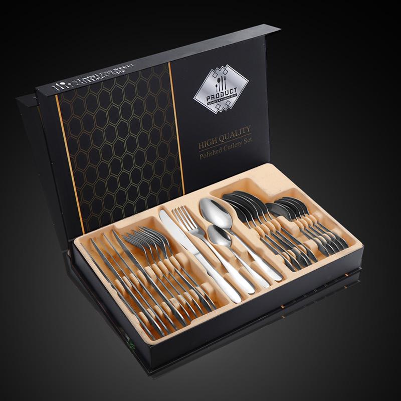 

Подарочный набор столовой посуды из нержавеющей стали Cross, столовая посуда Jieyang, нож для стейка, вилка и ложка для западной кухни, подарочная коробка из 24 предметов серебряный