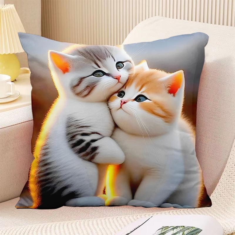 Couple Cat Print Decorative Pillowcase Bedroom Living Room Square Cushion Pillowcase