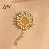 Durable Sunflower Jewelry Rhinestone Brooch Pin for Women, Golden Flower Lapel Suit Alloy Dress Scarf Hat Bag Decoration, Clothing Accessory