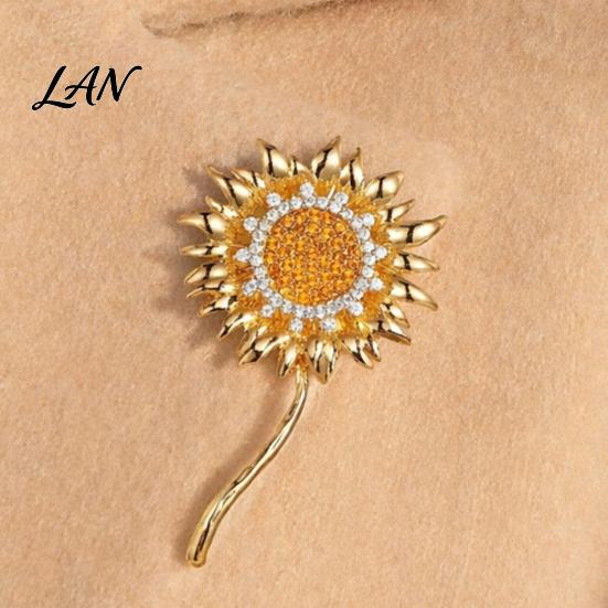 Durable Sunflower Jewelry Rhinestone Brooch Pin for Women, Golden Flower Lapel Suit Alloy Dress Scarf Hat Bag Decoration, Clothing Accessory
