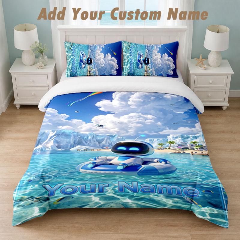 Bedding Set 1 Duvet Cover 2 Pillowcases Astro Bot Print Soft Bed Linen Bedroom Decor
