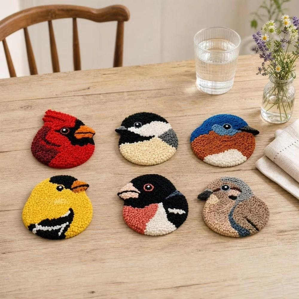 Soft Embroidery Coaster Kit Handmade Bird Coaster Kit Bird Coasters Punch Needle Kit Home Decor