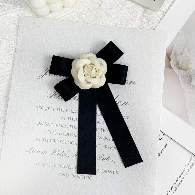 New Black Bowtie Ribbon Bow Brooch Fabric Camellia Flower Brooch Pins Vintage Wedding Party Brooches For Women Accessories